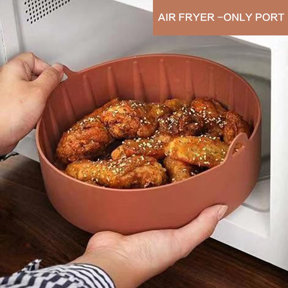 Thick Silicone Grill Pan For Air Fryer Multifunctional Air Fryer Accessories Bread Cake Barrel Pizza Pan Baking Basket Pot Mat