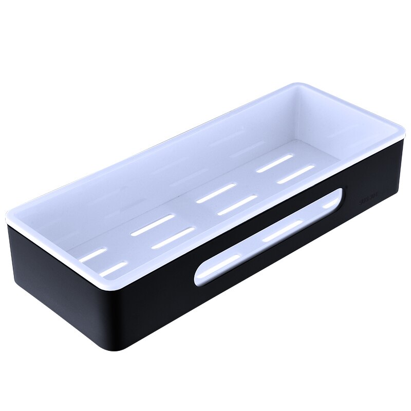 Triangle Towel Shower Storage Rack Black Corner Shelves Wall Mounted Stainless Steel Holder Bathroom Shelf Organizer: Rectangle Black