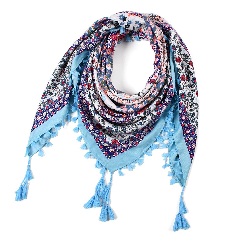 Sjaal Vrouwen Winter Bohemian Vierkante Zakdoek Sjaal Wrap Retro Patroon Kwastje Vrouwelijke Sjaal Grote 115Cm Katoen Foulard Bloemen