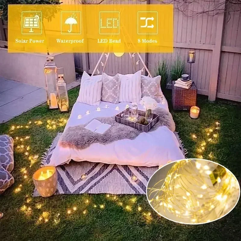 50/100/200 LED Solar- Licht Außen Lampe Schnur für Weihnachten Halloween Party Wasserdichte Lichterkette Garten Girlande