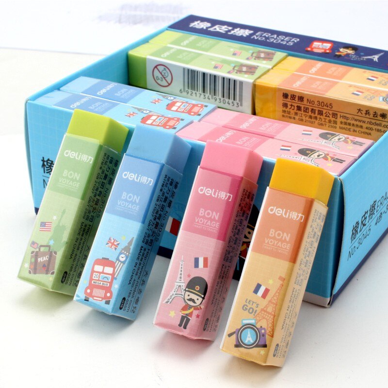 1 Pack 36Pcs Candy Colors Eraser Soft PVC 4B Pencil Erasers For School Office Small Size 60x15x15mm Clear Good to Use Deli 3045