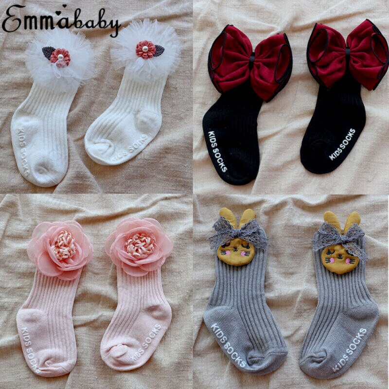 Soft Cotton Baby Kids Toddlers Girls Bowknot Knee High Socks Tight Leg Stockings