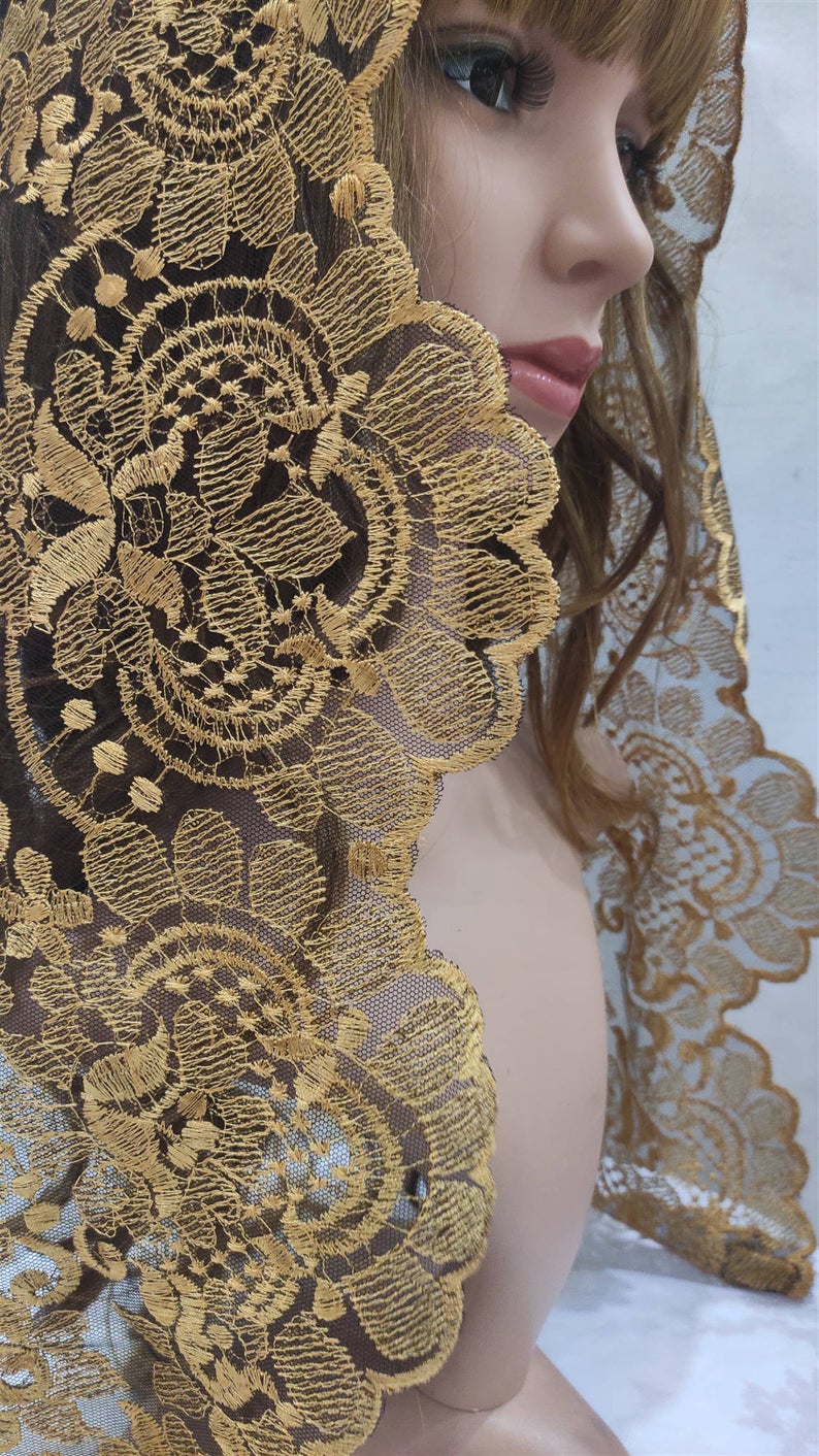 Gold Traditional Spanish Lace Mantilla Veil ,Embroidery Lace Wedding Veil