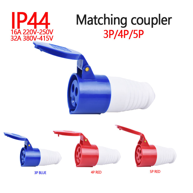 Industrial plug and socket waterproof connector 3PIN 4PIN 5PIN 16A/32A IP44 waterproof electrical connection wall mount socket: Dark Grey / 5-9Pcs / 3P