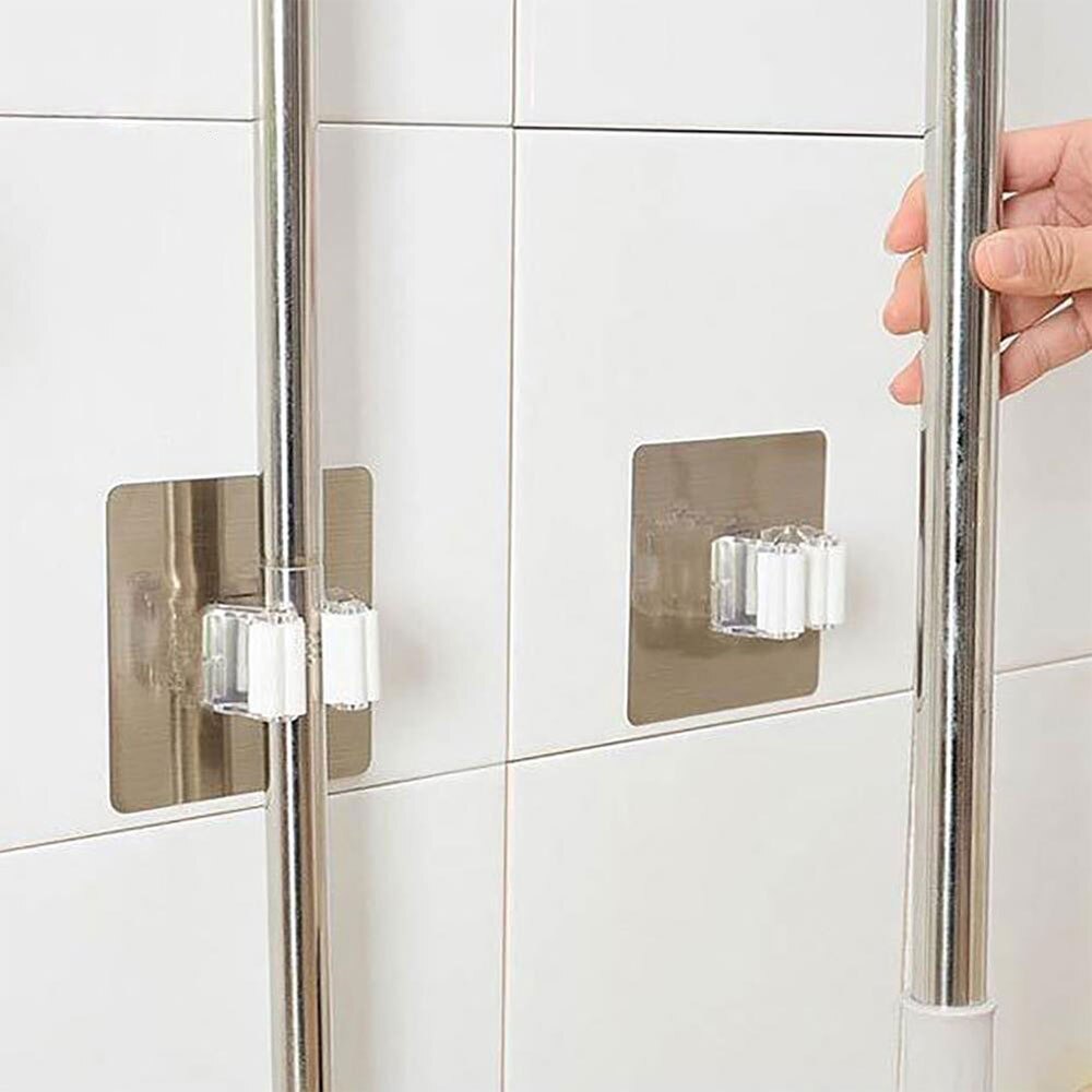 Wall Mounted Hanger Removable Mounted Mop Clip for Tools Shelf for Bathroom Organizer Mop Clamp