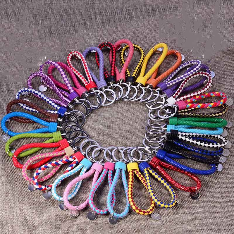 Fatti a mano Intrecciato PU Portachiavi In Pelle Catena Chiave Portachiavi In Metallo Portachiavi Auto Portachiavi Anello chiave Dell'automobile Chiave Pendente Del Sacchetto Accessori Anello