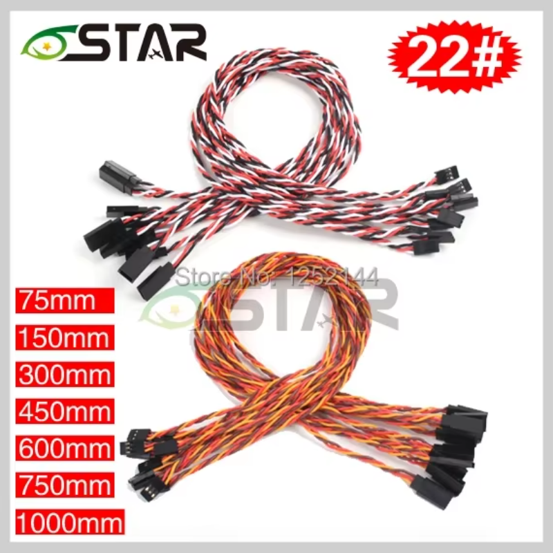 22AWG 60-adriges gedrehtes Servo-Verlängerungskabel (10 Stück) Stecker auf Buchse für RC-Modelle ESCs Anti-Interferenz-Kabel
