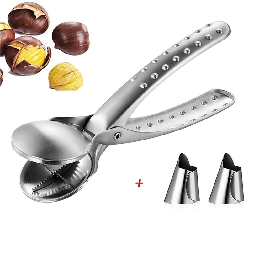 2- in -1 kastanjeklem met 2 vingerbescherming notenkraker schiller walnotentang metalen moeropener roestvrijstalen keukengereedschap 50