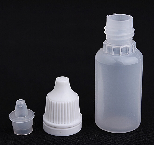 10ml tomme dråpeflasker i plastbeholdere, egnet for løsemidler, lette oljer, maling, essens, øyedråper, saltvann