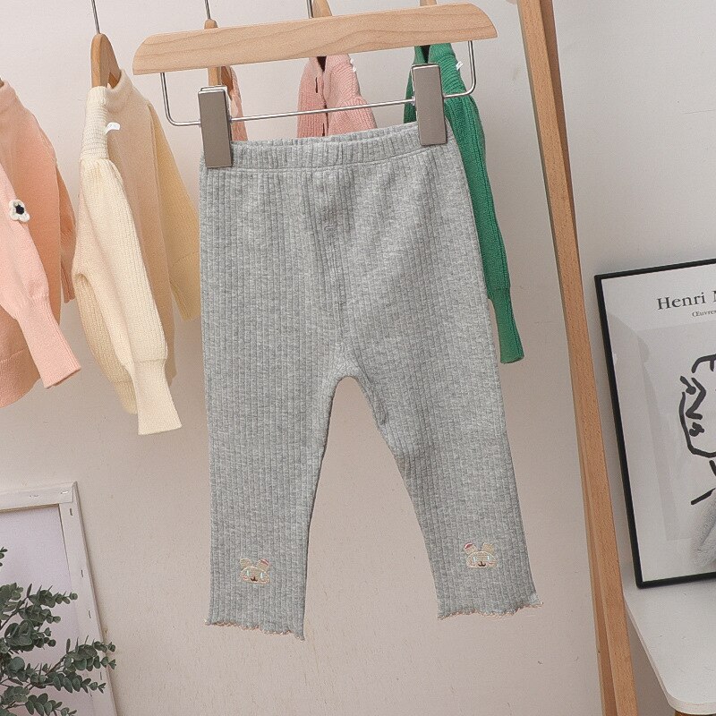 2022 Lente Baby Meisjes Borduren Legging: Gray
