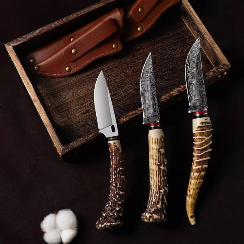 Cuchillo para cortar carne de acero damasco, cuchillo de cocina multifuncional de estilo primitivo, cuchillo afilado para deshuesar para carne, fruta y más