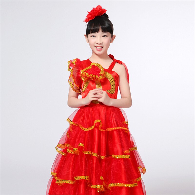 Kinder Flamenco Rot Lange Rock Spanisch Senorita Flamenco Tänzerin Phantasie Kleid Kostüm Spanisch Flamengo Tanz Kleider Für Mädchen DN3040
