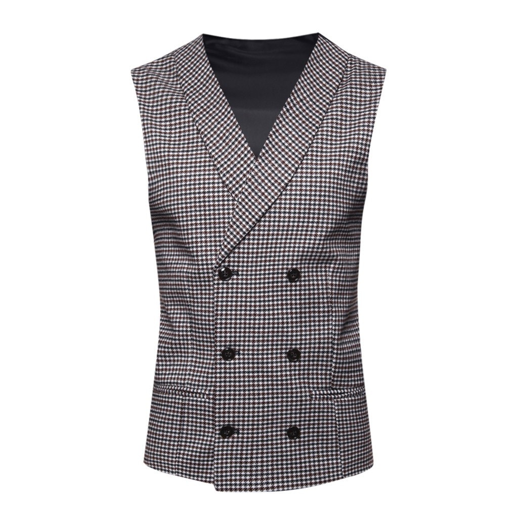 houndstooth Waistcoat Men Suit Vest Autumn Winter Formal Bussiness double breasted chalecos para hombre d91026