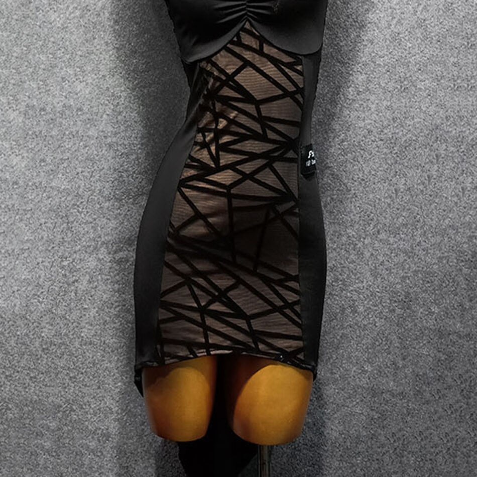 Zwarte Mouwloze Blote Rug Kant Latin Dans Jurk Dansen Prestaties Vrouwen Jurk Ballroom Samba Tango LW462