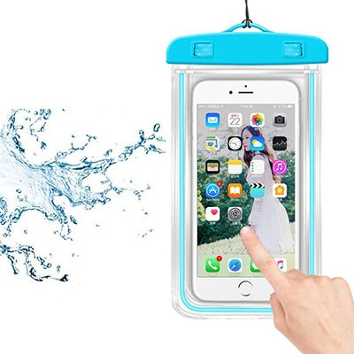 3.5-6 tommer vandtæt svømmetaske telefonpose drift dykning lysende undersøisk tørtaske telefon cover til vandsport strand: Blå farve