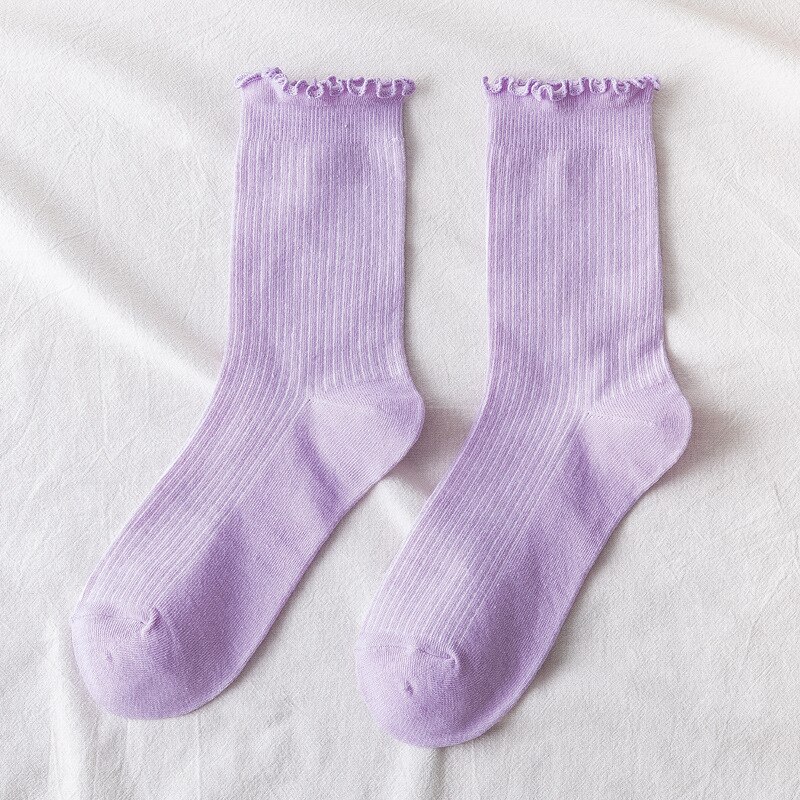 frilly socks candy cute kawaii harajuku calcetines mujer woman kobieta skarpety korean skarpetki damskie ruffle women sock girls: purple