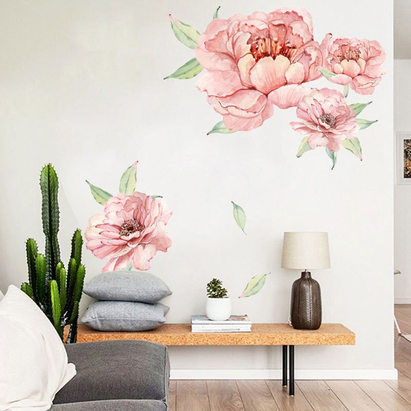 Rosa blommor väggdekaler för barnrum akvarell blomma vinyl tapet av flickor 3d barnkammare rum heminredning pvc dekaler: Fx64088