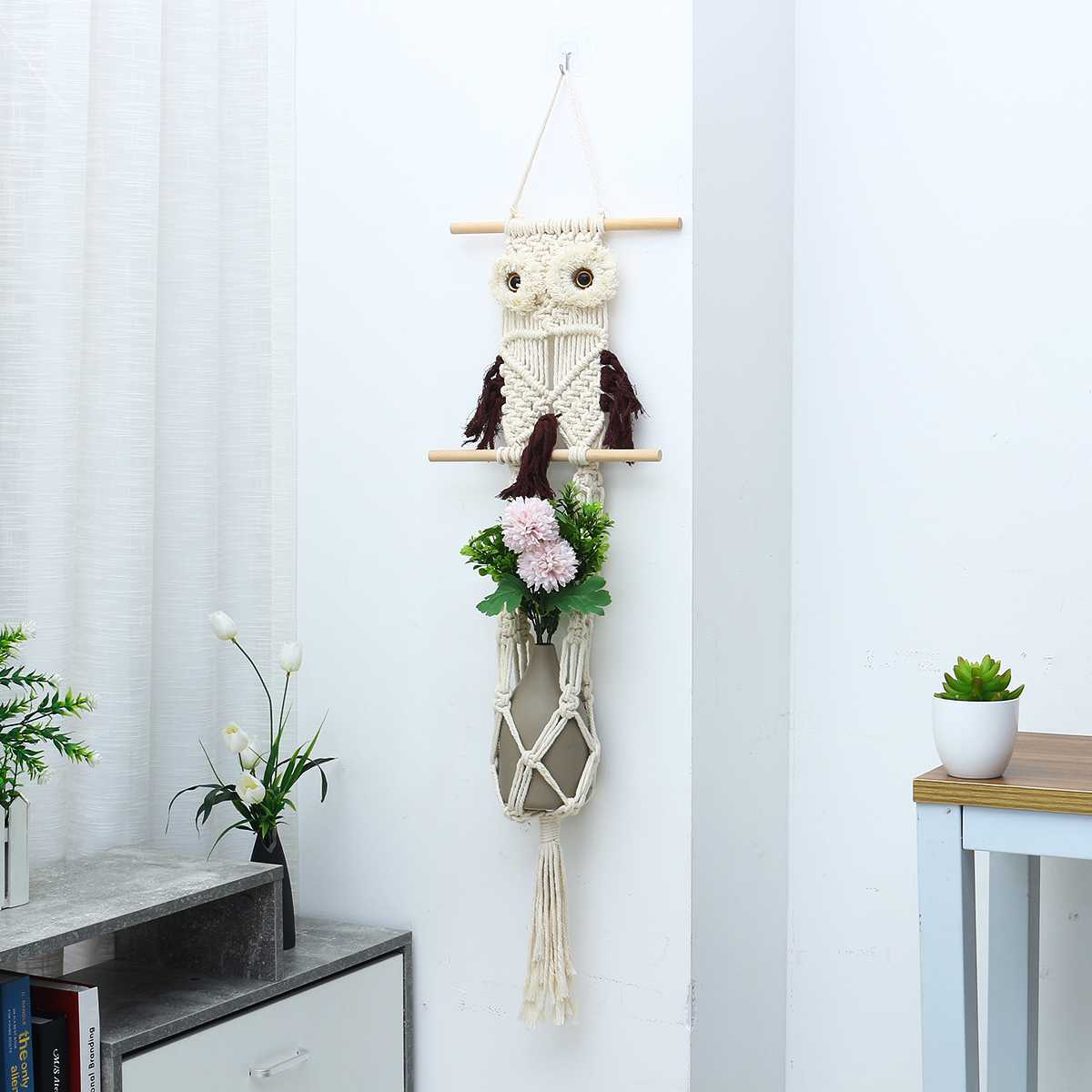 70x25cm Handgemachte Seil Hängen Körbe Hängen Seil Geflochtene Handwerk Pflanzen Aufhänger Indoor Garten Wand Hängen Pflanzer Dekoration