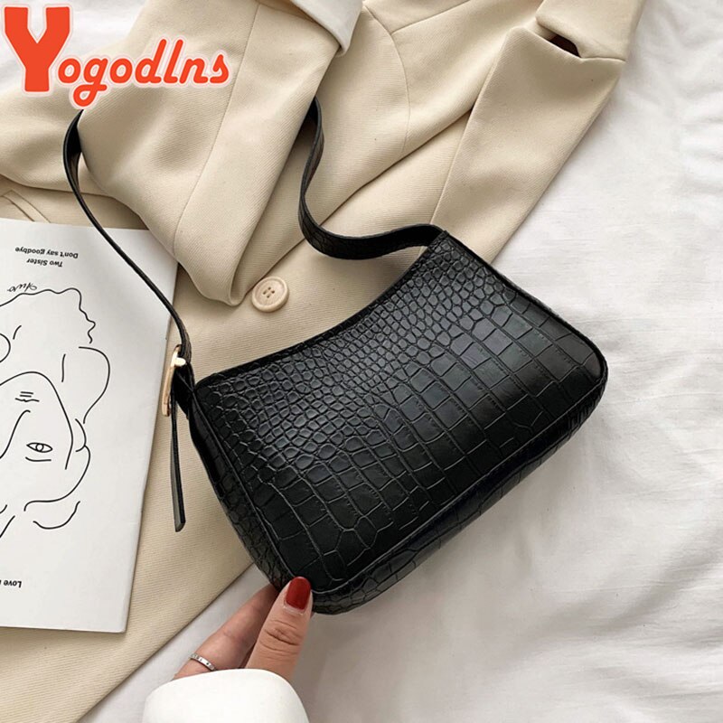 Yogodlns, de cocodrilo Retro, pequeño Bolso para mujeres, bajo el brazo, cuero de PU, calle, Casual, cremallera sólida, bolsos de hombro, Bolso para Mujer