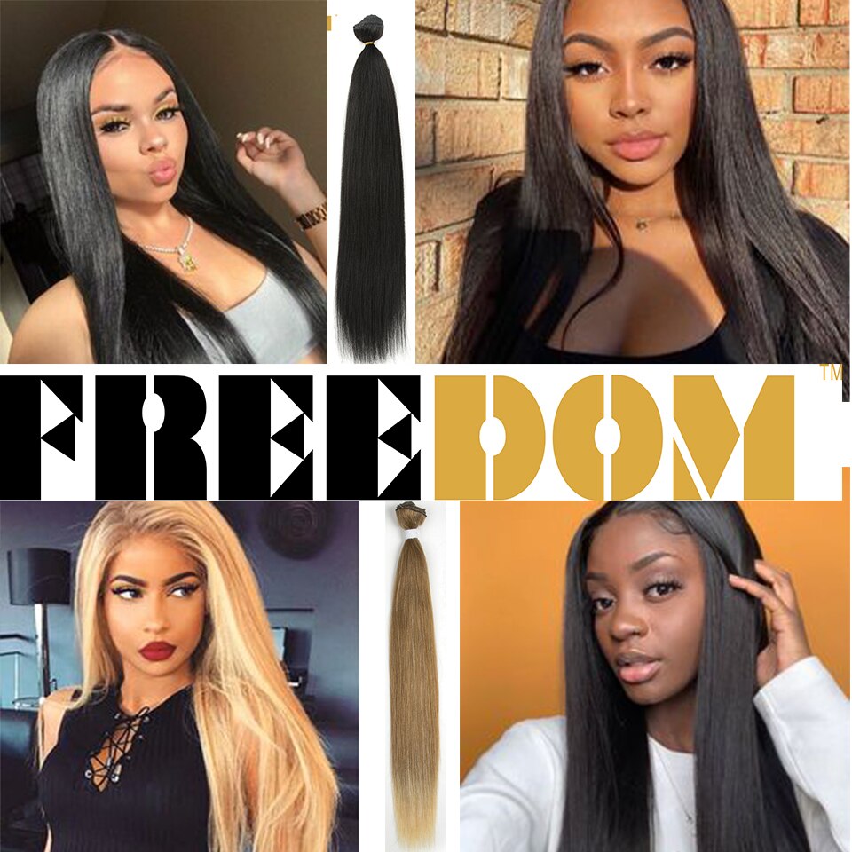 FREEDOM-mechones de pelo lacio Yaki de 18, 20 y 22 pulgadas, extensiones de cabello sintético con cierre de encaje, Marrón degradado