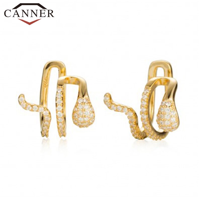 1 Pcs 925 Sterling Zilveren Clip Oorbellen Vrouwelijke Mode Ins Dubbele Oor Clip Fun Animal Snake Zirkoon Geen Oor Gat oor Manchet: gold