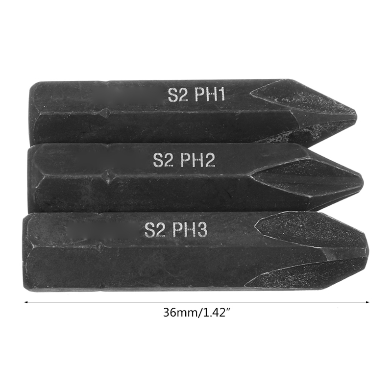 3 Pieces Screw Bit S2 Black 8mm Alloy Steel PH1 / PH2 / PH3 Cross Drill Bit Black Replaceable Strong Magnetic Bit