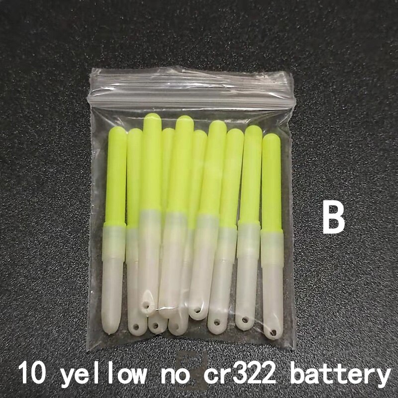 Palos de luz de 10 piezas, luz verde/rojo, CR322 CR425 funciona con batería, LED luminoso, flotador, aparejos de pesca nocturna B276: 10 yellow B no cr322