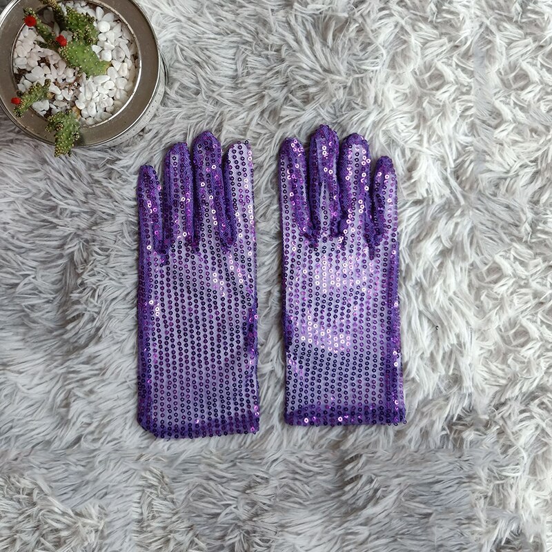Guantes brillantes Unisex para adultos y niños, con lentejuelas y purpurina, para actuaciones en escenario, baile brillante, , disfraz, mitones elásticos: Morado