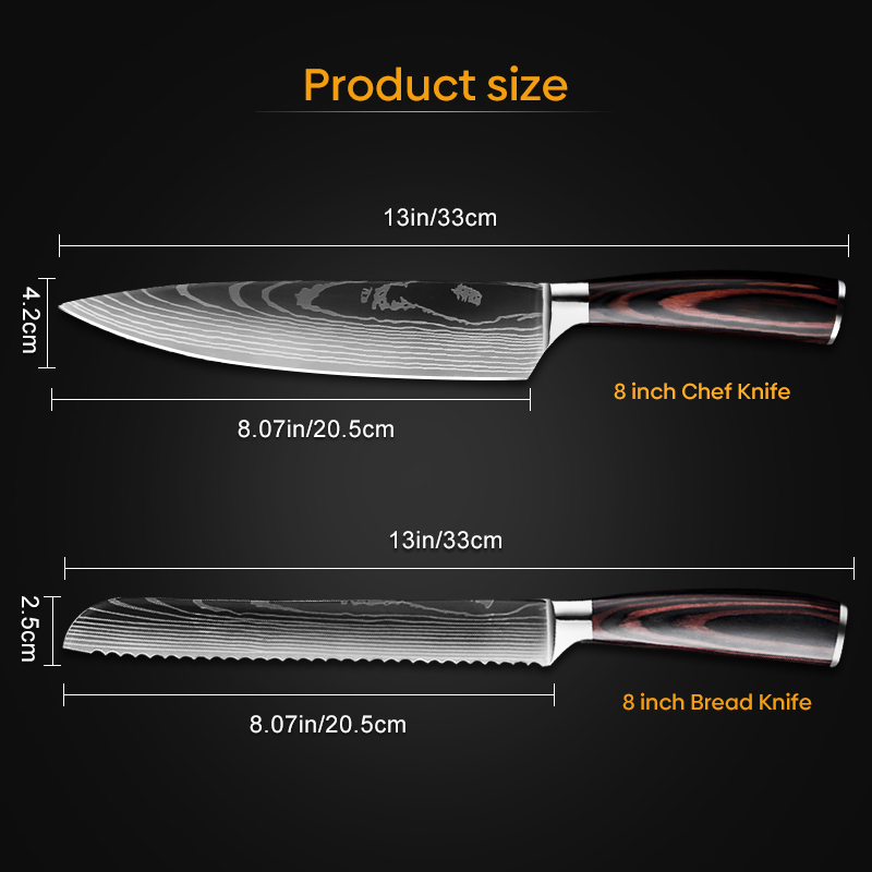 Cuchillo de cocina Chef 8 pulgadas Cuchillos de acero inoxidable Pan Sushi Carne Santoku Japonés 7CR17 440C Cuchillo de cocina de alto carbono