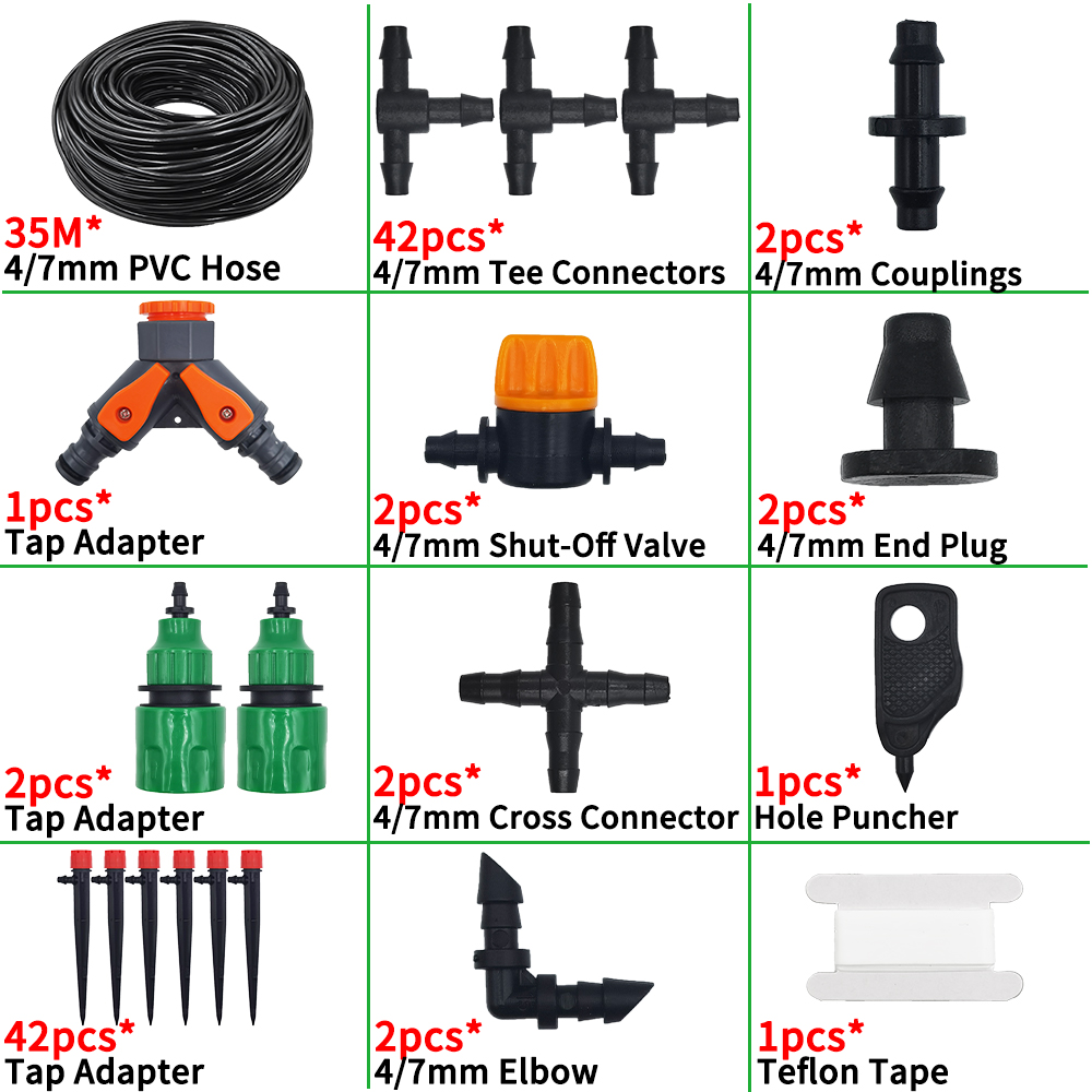 Garden Drip Irrigation System Adjustable Sprinkler Drippers 1/4'' Hose Ball Valve Timer Watering Flowers Lawn Greenhouse: Blue