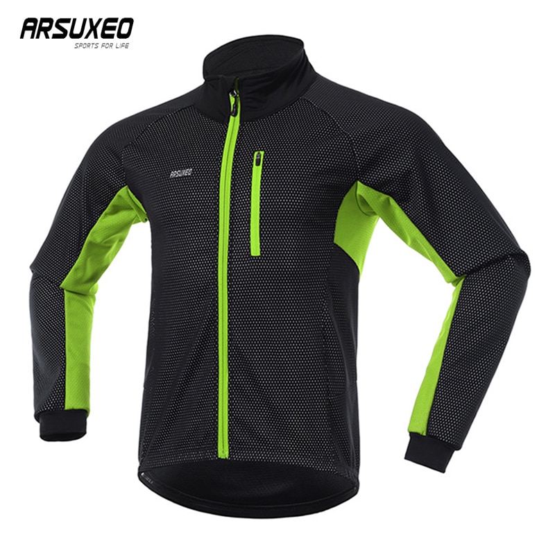 Arsuxeo winter warme fietsjas heren reflecterende fiets windjack mandarijn kraag winddicht mtb jas racefiets kleding