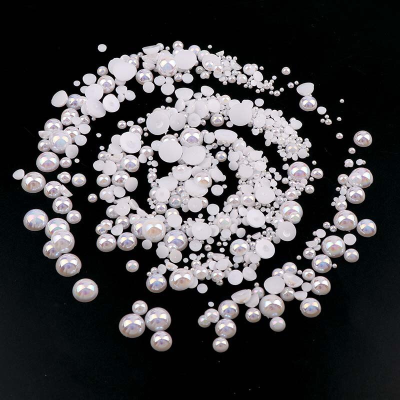 1000 stks Wit Half Ronde Platte achterkant Parels mix maten 2 3 4 5 6 8 10mm ABS imitatie kralen om DIY nail art