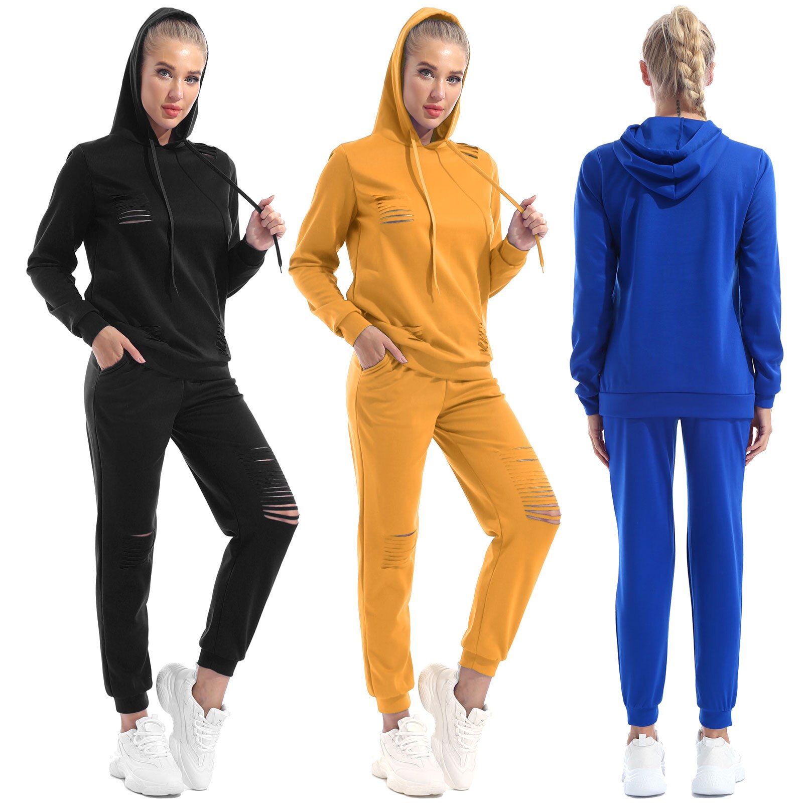 Mode Sport Trainingspakken Vrouwen Casual Sportswear Hooded Hoodie Lange Mouw Sweatshirt Top + Broek 2 Stuks Set Voor Running Gym fitness
