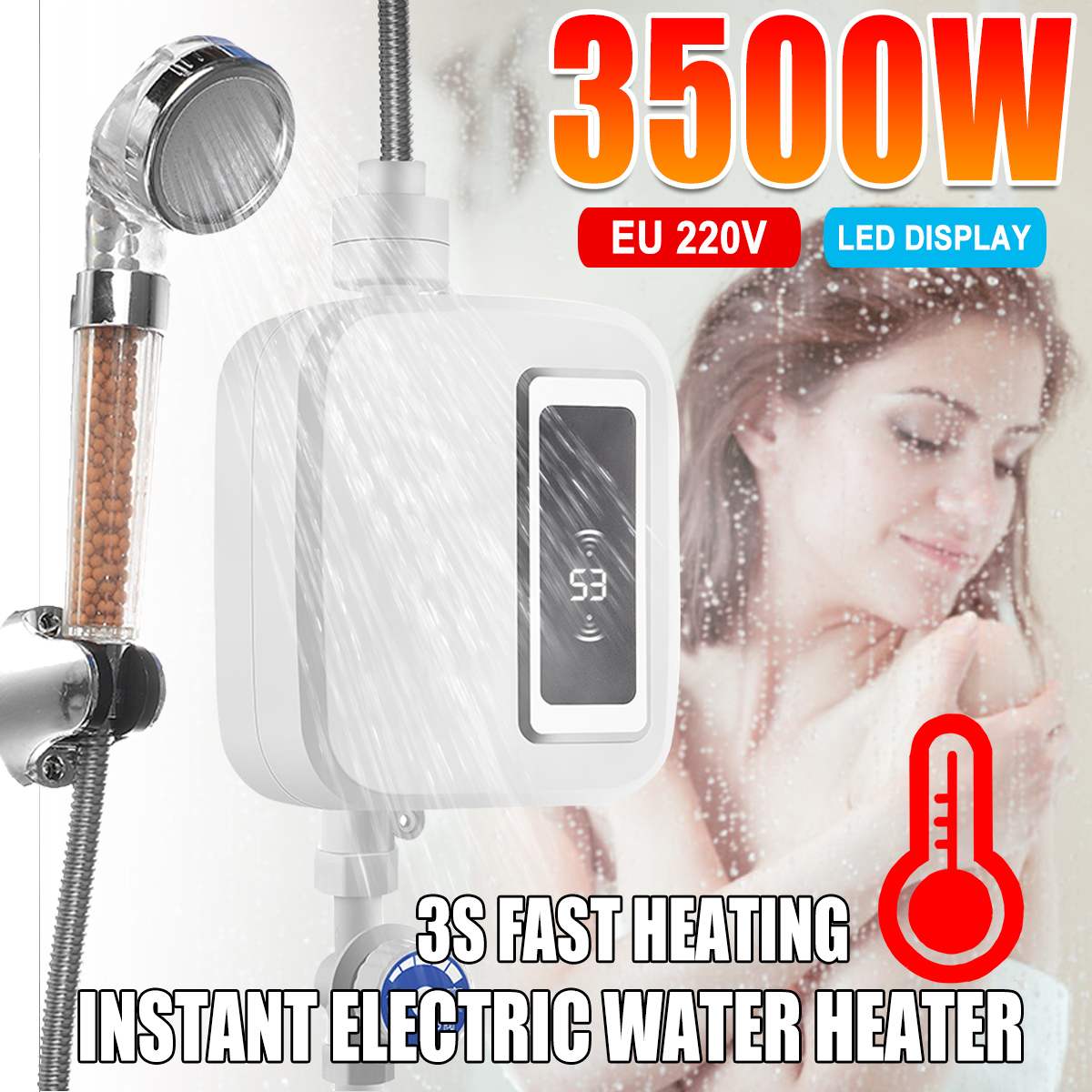 220v 3500w aquecedor de água elétrico automático inoxidável 3s rápido aquecimento display lcd com várias proteções banho torneira do chuveiro