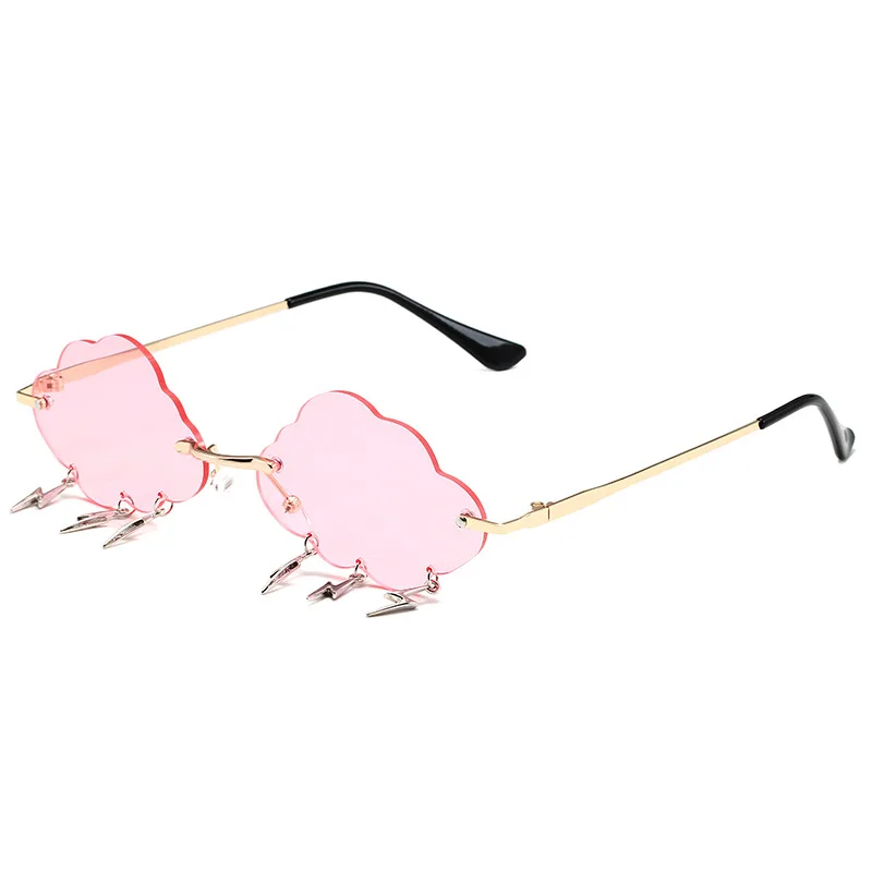 Mode Randloze Wolkvormige Zonnebril met Bliksem Hanger Y2K Dames Luxe Zonnebril Shades UV400 SG28: Bruin
