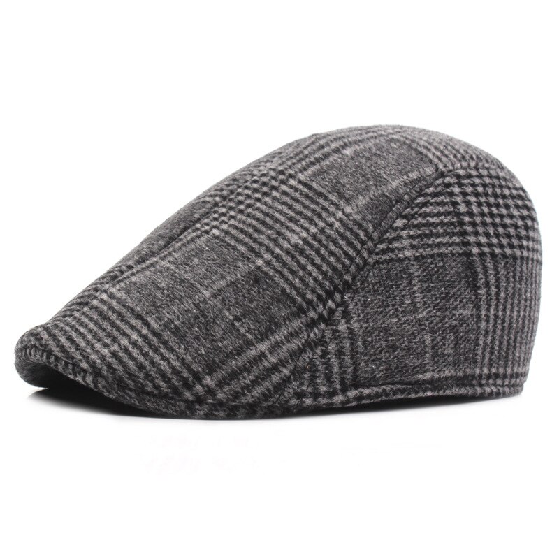SLECKTON Cotton Hats Plaid Hats Beret Peaked Cap Tweed Casual Newsboy Cap Retro Flat Cap Herringbone Winter Hats for Men: Dark Gray
