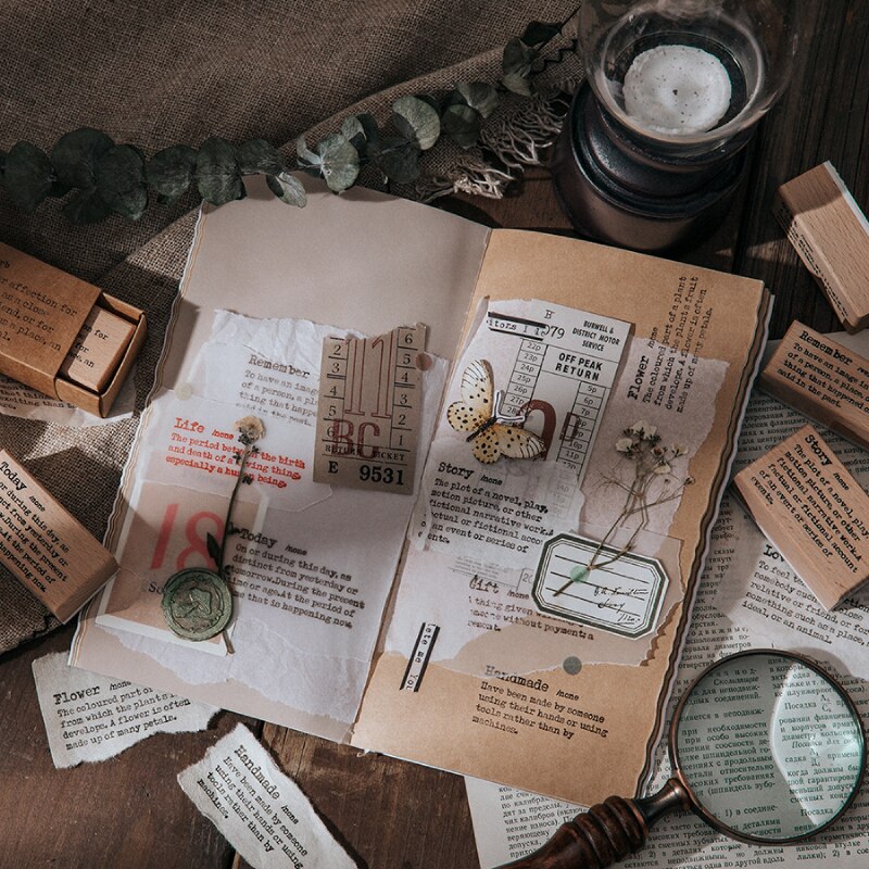 Vintage anglais dictionnaire série bois timbre bricolage bois caoutchouc timbres pour Scrapbooking papeterie Scrapbooking Standard timbre