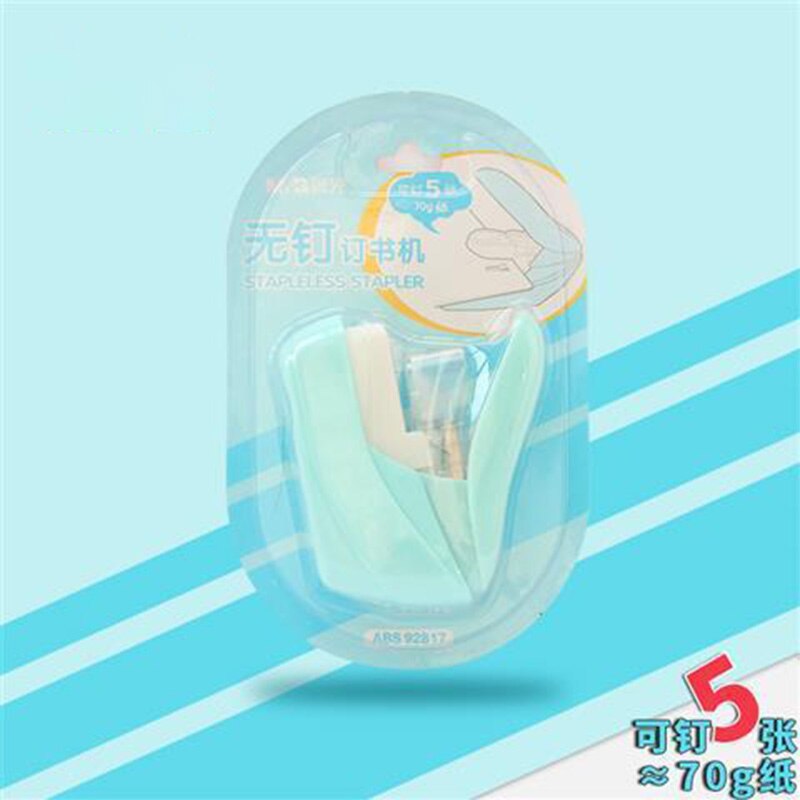 Grapadora sin clavos para estudiantes, herramienta de engrapado segura, 5 hojas de capacidad para encuadernación de papel, suministros de oficina: Blue