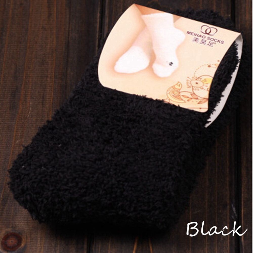 1 paar Winter Herfst Warm Casual Candy Kleur Womens Lady Dikke Coral Fleece Slipper Korte Sokken Fuzzy Kousen Effen sok: Black
