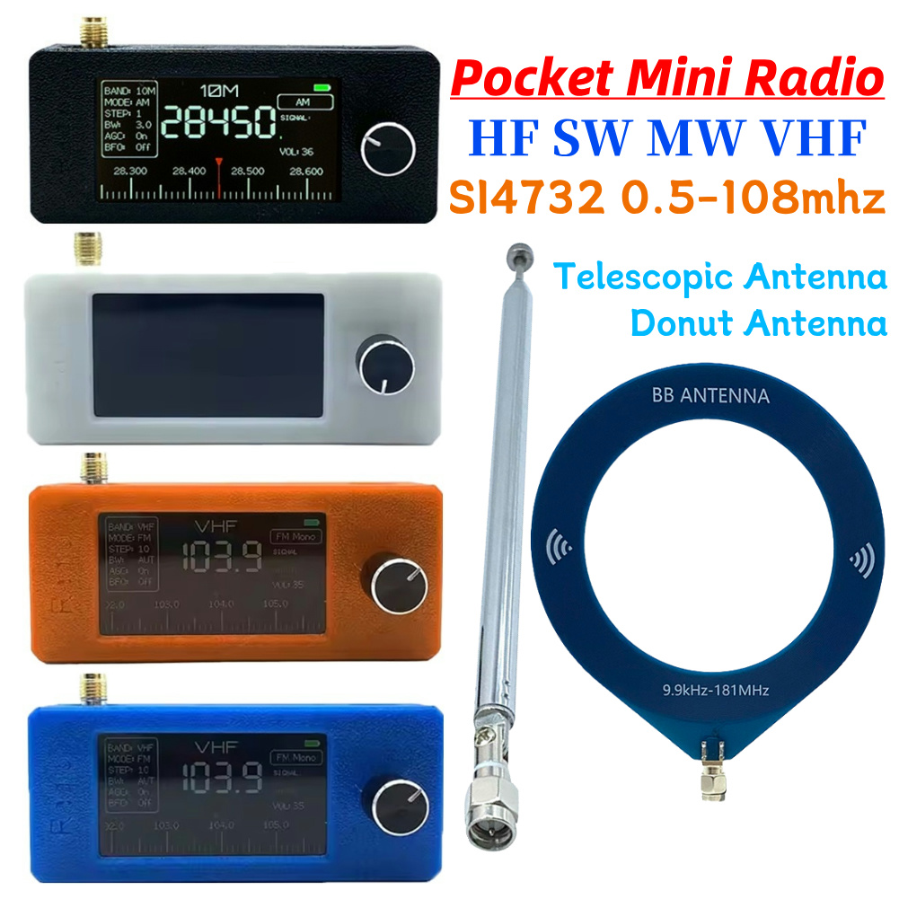 SI4732 0.5-108 mhz Radio portatile LSB USB AM FM Mini radio tascabile Schermo IPS da 1,9 pollici Radio FM/AM Ricevitore radio per tutte le bande