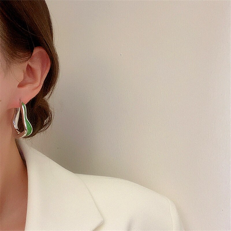 Huanzhi  s925 fargerike dryppende oljebøyle øredobber metall geometrisk uregelmessig gullfarge til kvinner jenter festsmykker