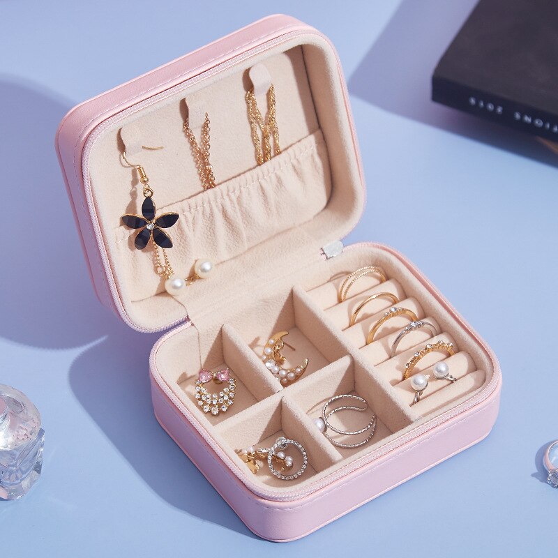Neceser de viaje para organizar joyas, caja de almacenamiento de joyería de cuero Pu resistente al agua, para el hogar, pendientes, anillo, artículos de organización