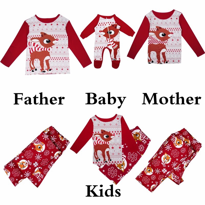 Familie matchende juletøj pyjamas tøj sæt far mor og mig match tøj rådyr far mor børn datter søn pjs