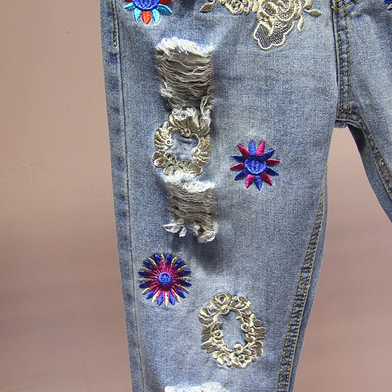 Pantalones vaqueros de las mujeres de primavera y otoño de trabajo pesado bordado flor pantalones de Mujer Vaqueros estilo coreano sueltos longitud del tobillo Harem Jeans pantalones Y86