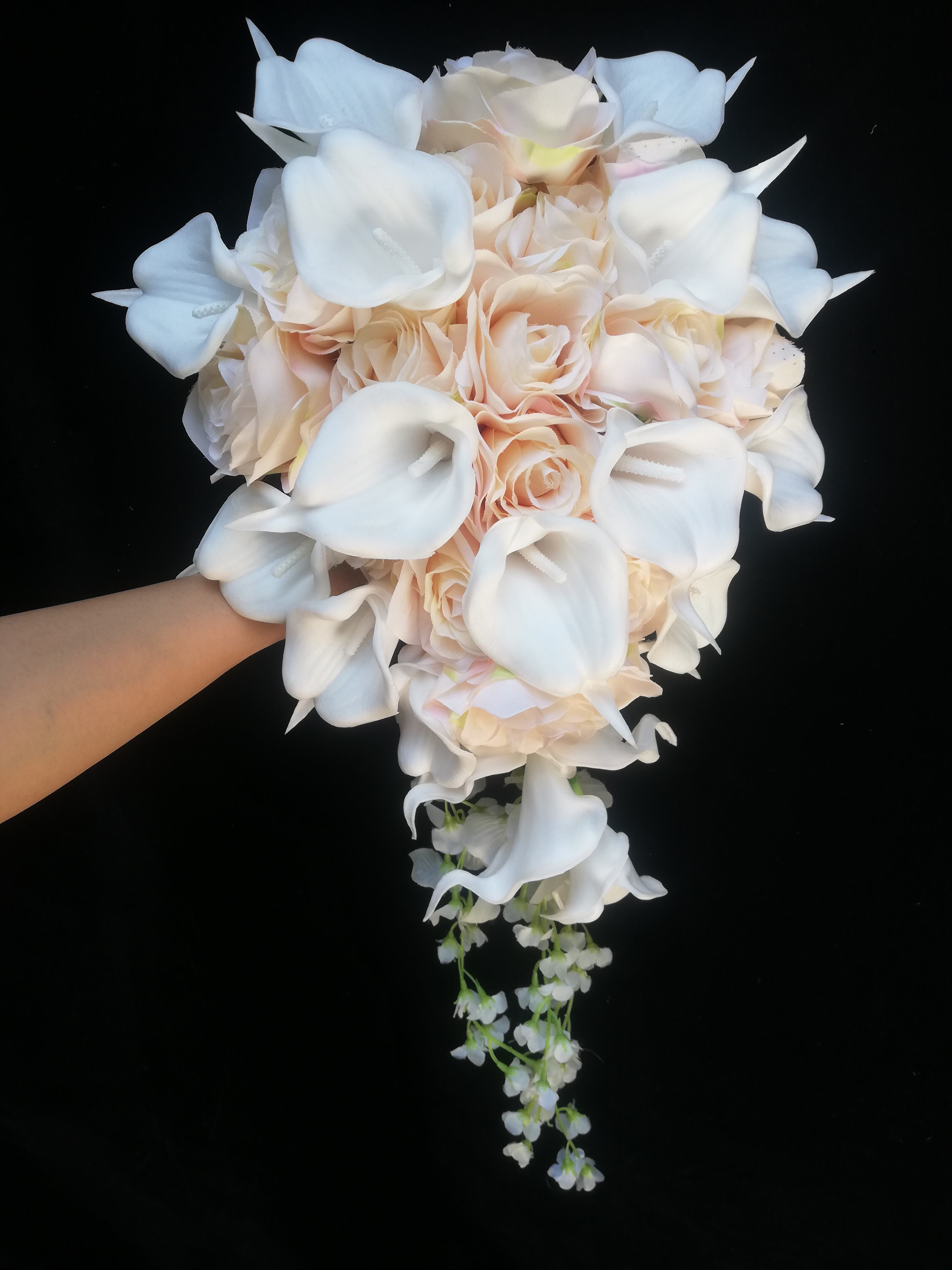 Roze Bruidsboeket Cascading Bruiloft Bloemen Witte Calla Lelie Bruidsboeket Bloem Ramo De Novia Boda: Without Rhinestone