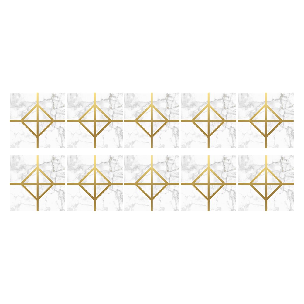 10pcs DIY Geometric Pattern Wall Tile Stickers Waterproof Self-adhesive Kitchen Bathroom Toilet Floor Decals Decor 10X10cm#38: I