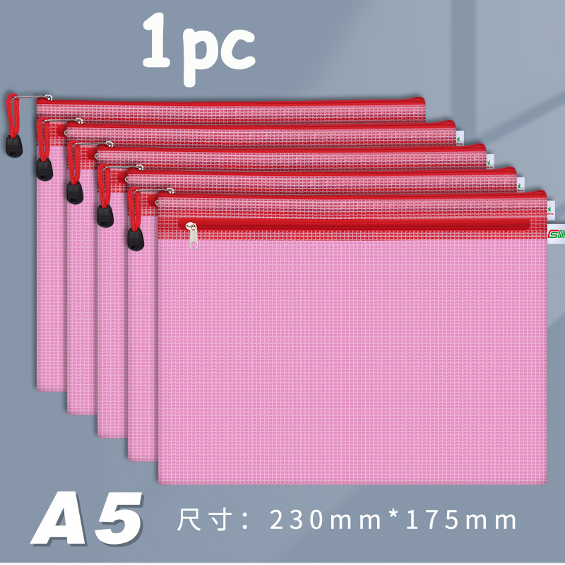 Double Zipper Plastic Folder File Envelope A4 A5 A6 B5 Poly Stationery Storage Waterproof PVC Organizer Bag: A5 Red