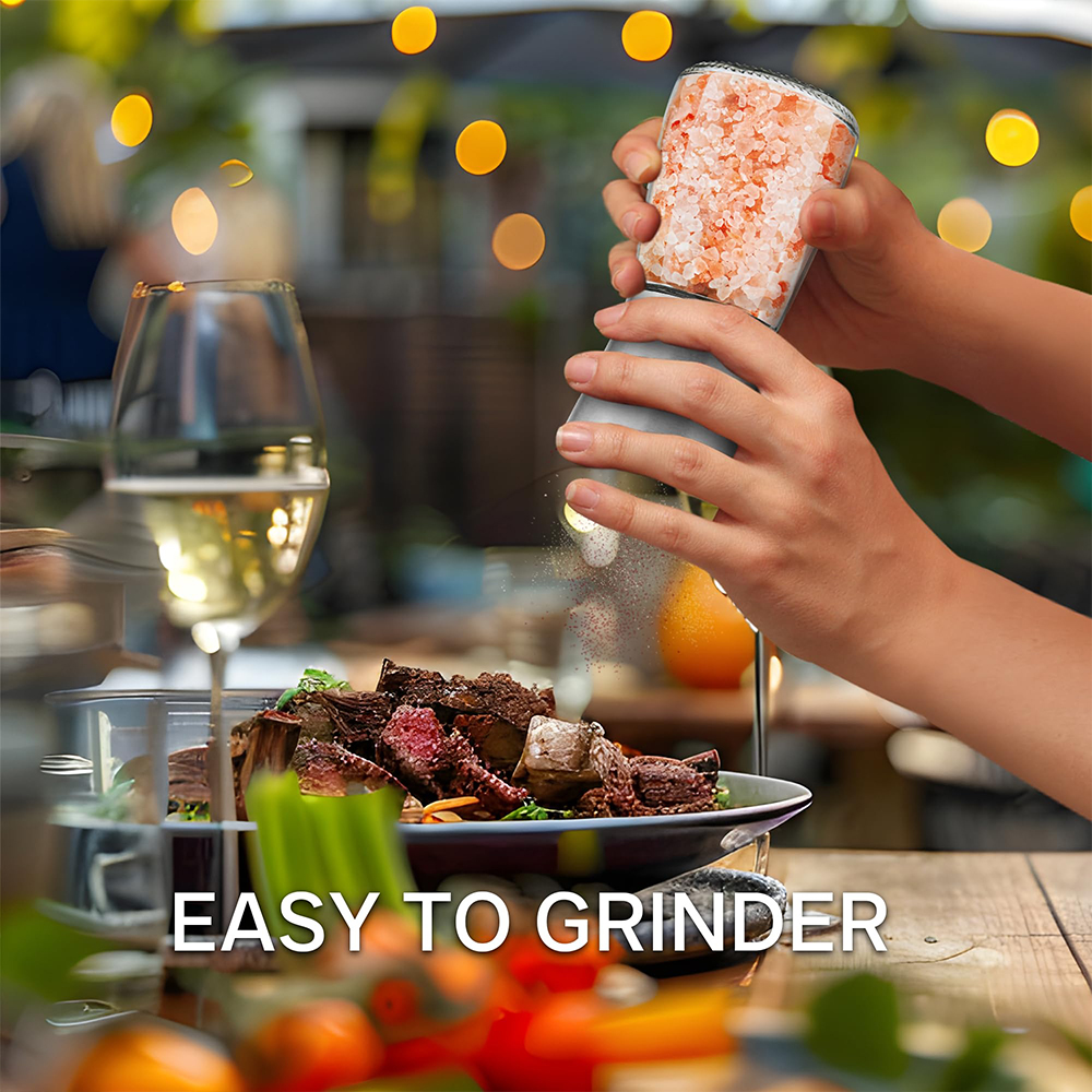 Salt and Pepper Grinder Set - Adjustable Coarseness, Refillable Stainless Steel Pepper Mill Grinders for Kitchen, Spice Grinder