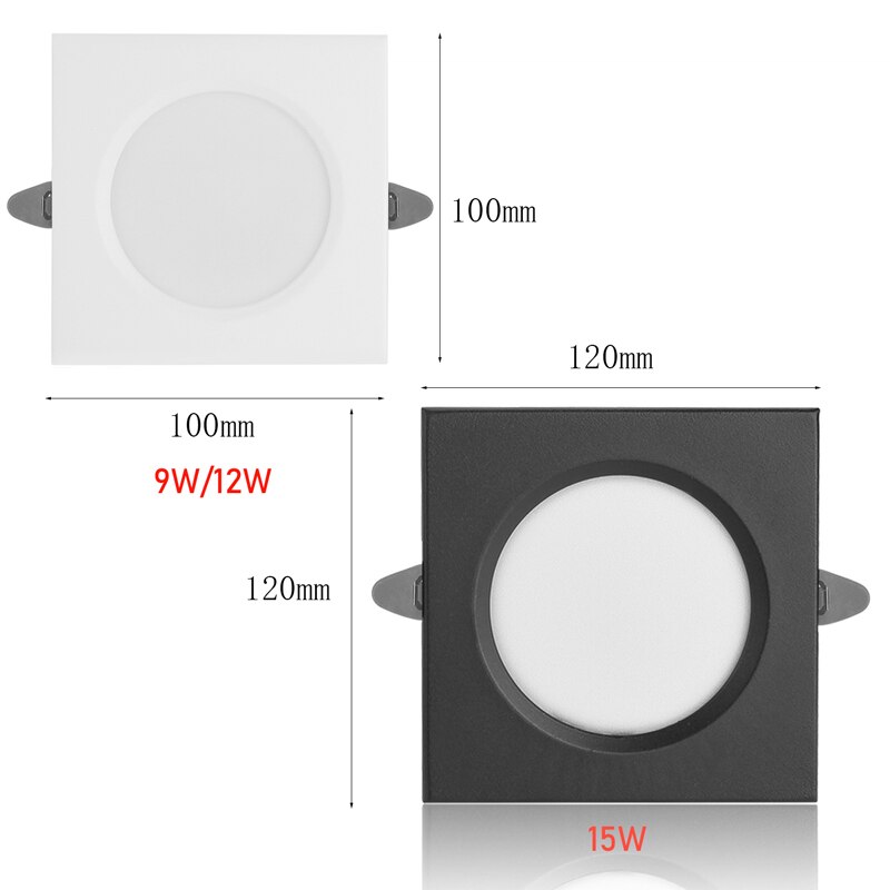 9W 12W 15W LED iron Spot Light white/black body square LED downlight Recessed ceiling lamp 220V 230V cold white/warm white
