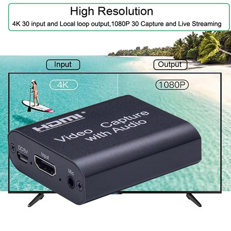 1080P 4K HDMI Video Capture Device HDMI to USB 3.0 Video Capture Card with 3.5mm Stereo Output for PC OBS Live Broadcast